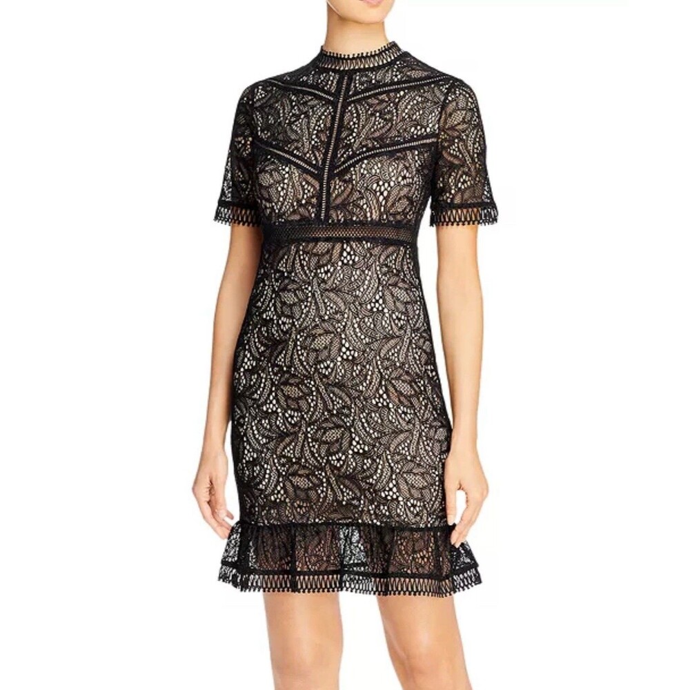 NEW BARDOT Theodora Lace Dress. Size 4 /M Black & Nude Cocktail Knee Length Soft